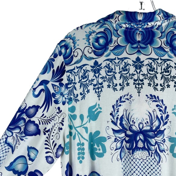 NWT Johnny Was Farrow Swing Polo Dress Botanical Print Blue White Size L - Picture 6 of 7